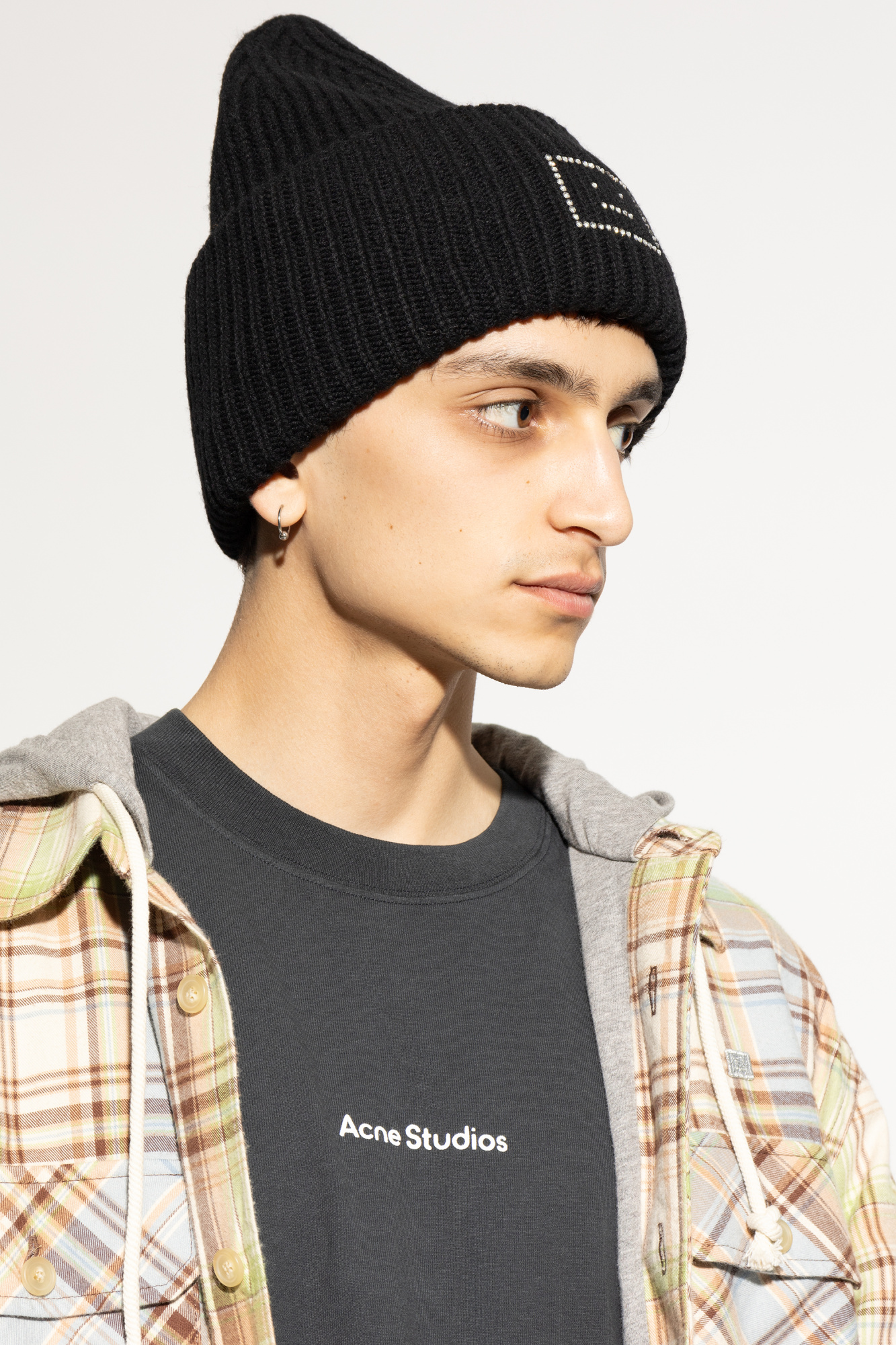 Black Woolen hat with logo Acne Studios - men women key